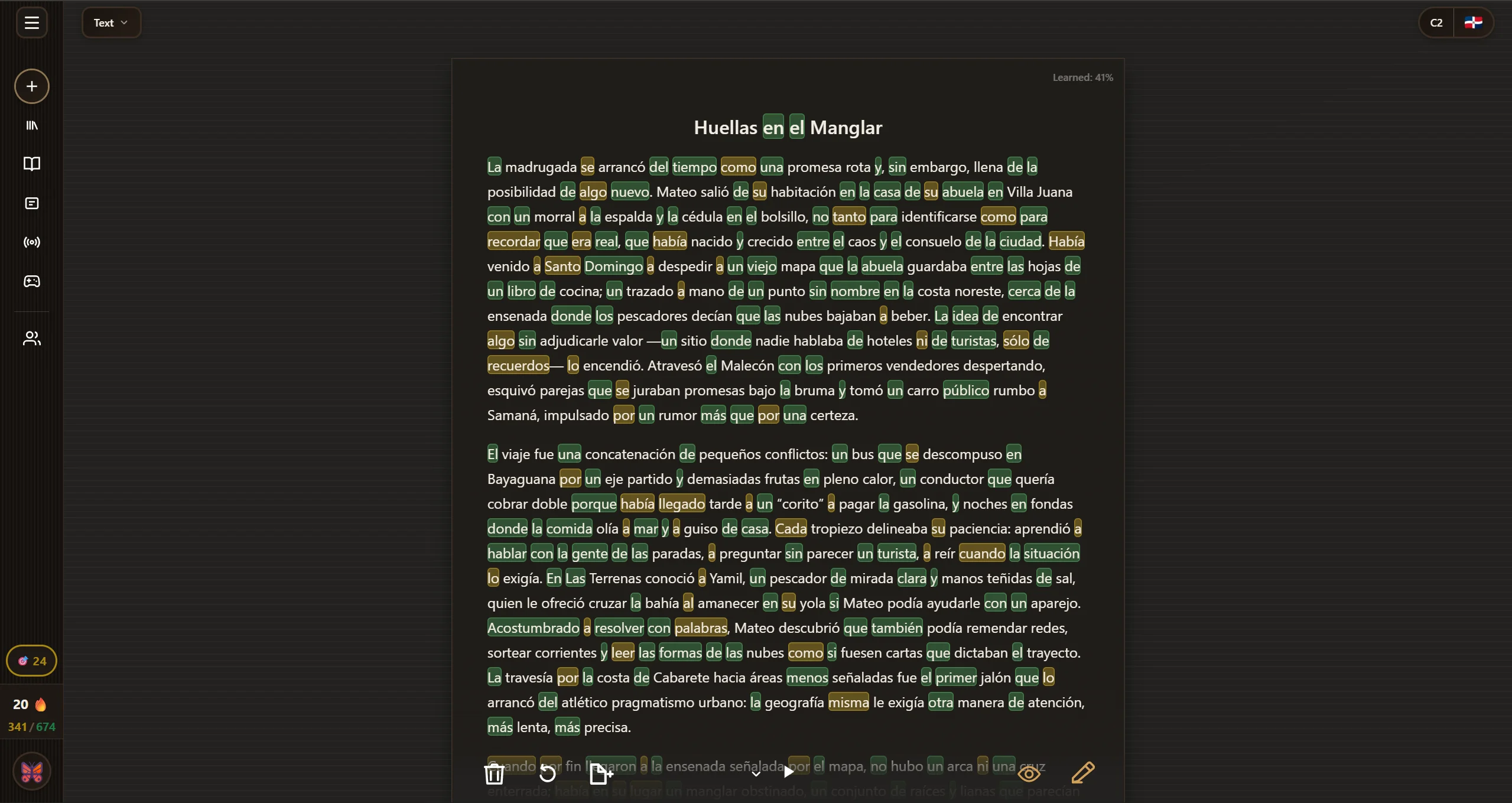 LingoUnify reading view with AI-generated text in the target language