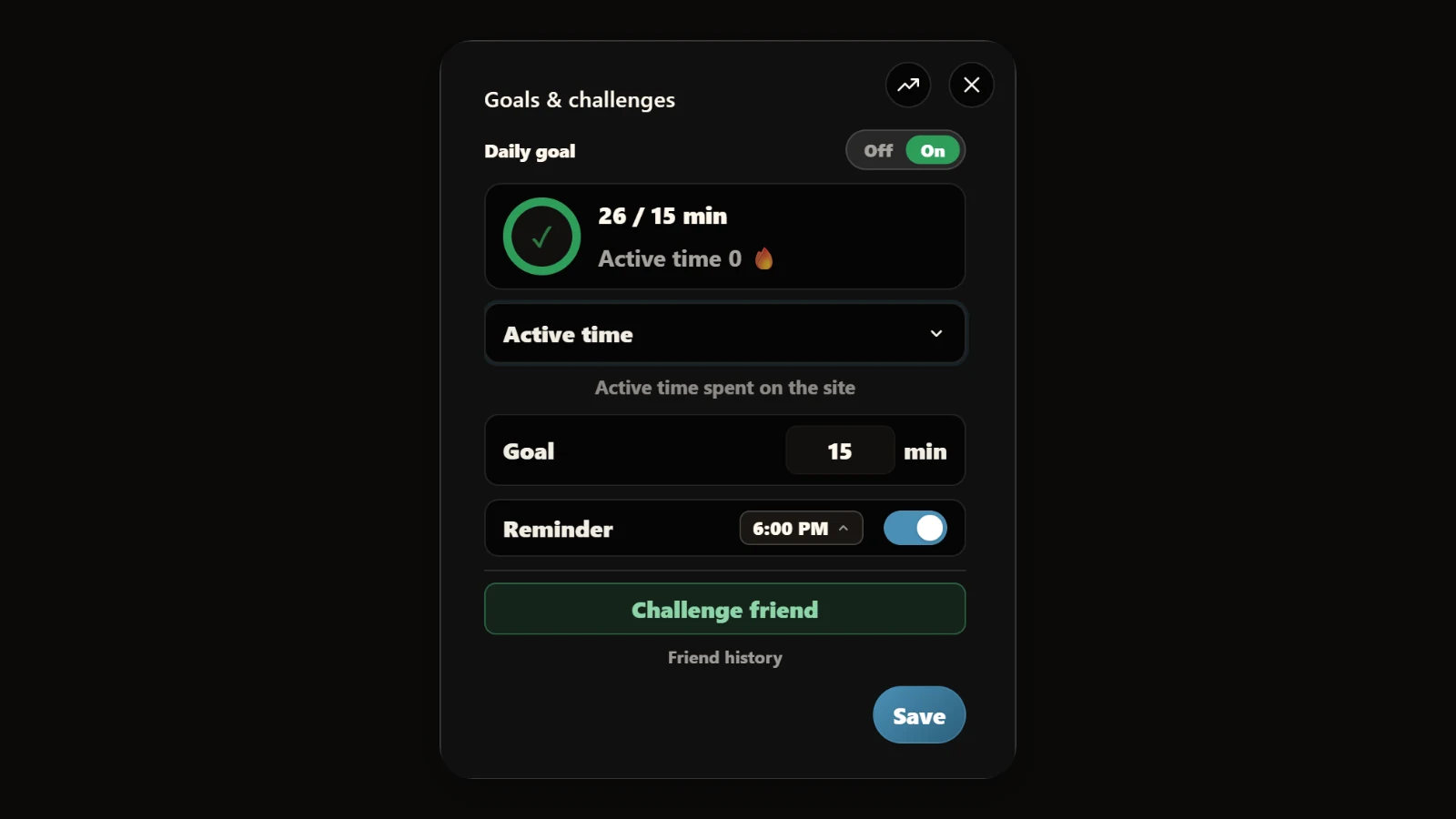 LingoUnify daily goal controls for time, words, reviews and pages
